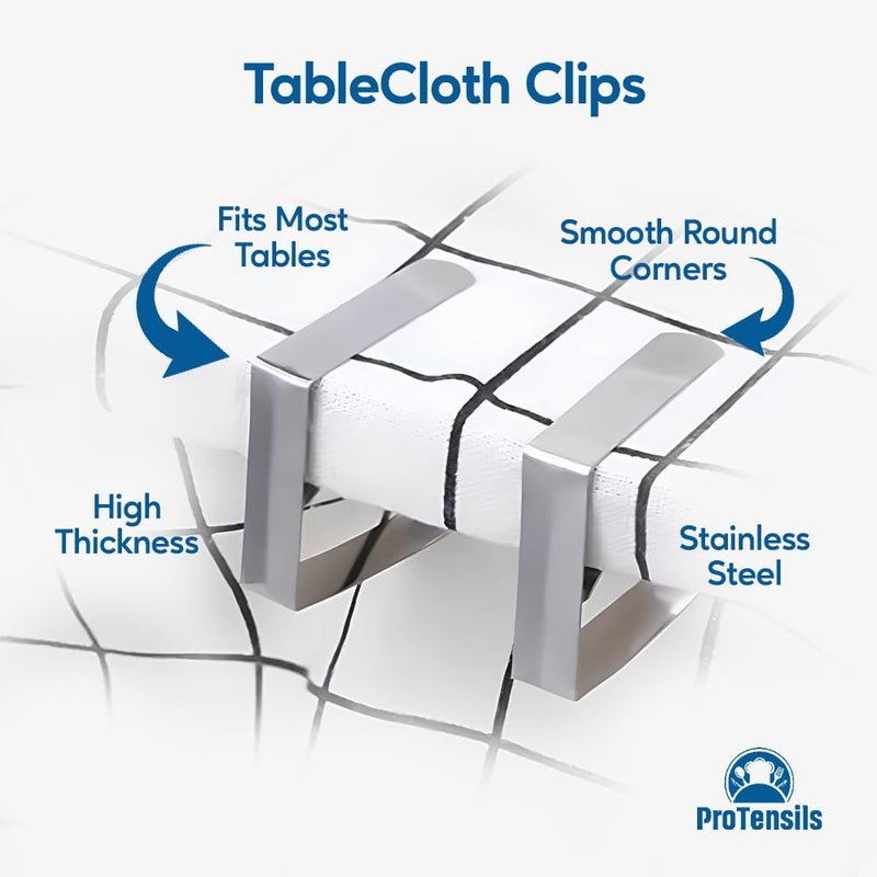 ProTensils 12Pcs Picnic Tablecloth Clips for Outdoor Tables - Stainless Steel Large Table Cloth Clip, Fits for 2.5â€ Thick Tables, Metal Clamps for Picnic Table Clips, Dining Table Cloth Holder - Image 3